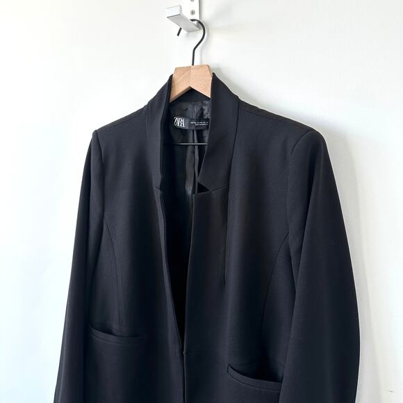 Zara Black Inverted Lapel Long Blazer Size XXL - Picture 4 of 14